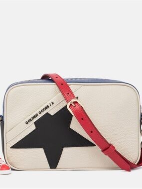 Golden Goose Cream Leather Crossbody with Black Star & Red Strap